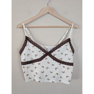 Y2K Butterfly Lace Trim Cami Crop Top Cottage Summer Indie Nature Juniors XXL